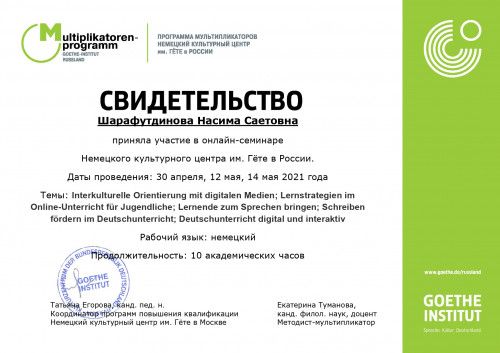 Преподаватели кафедры «Иностранные языки» прошли курсы повышения квалификации на базе Гете-Института